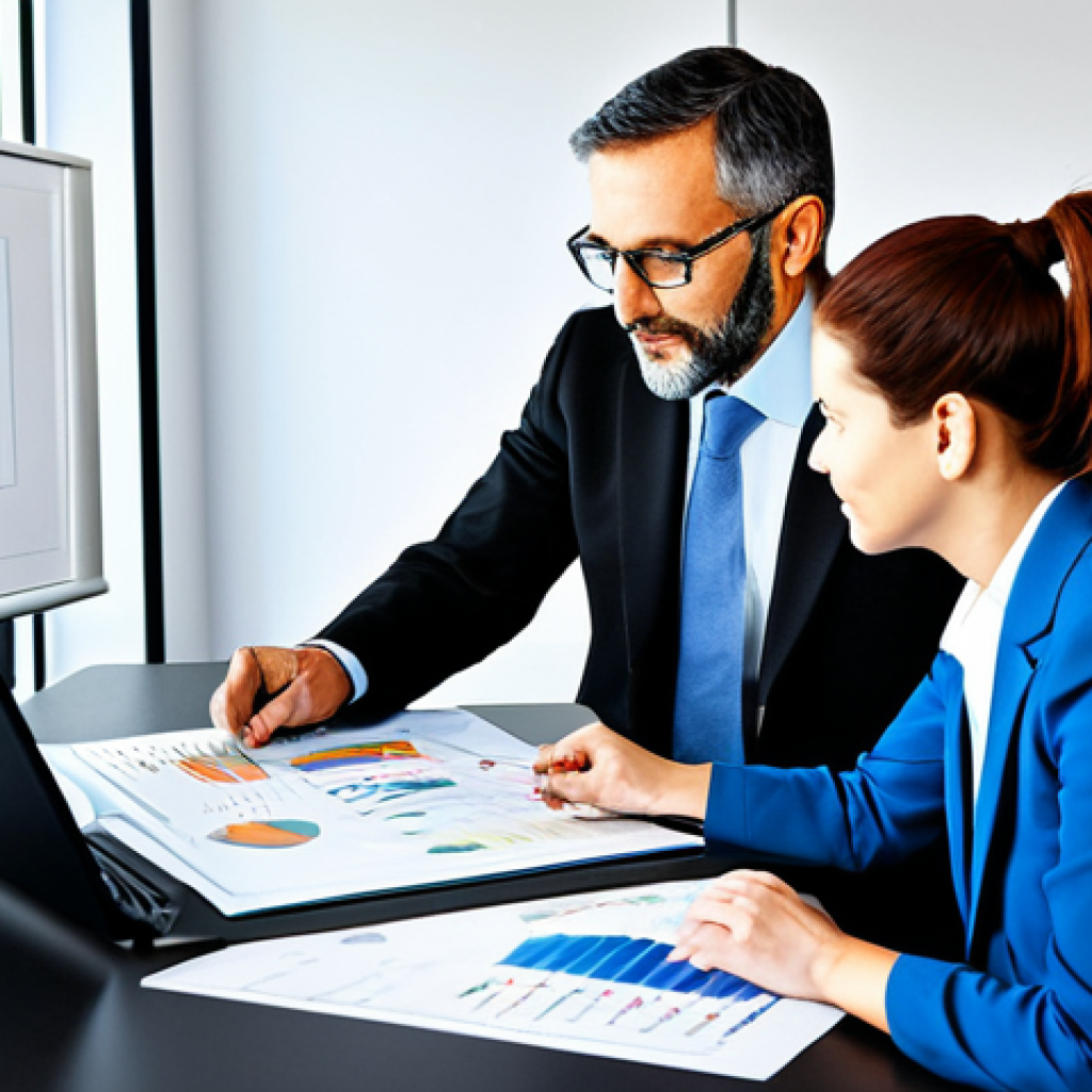 경영컨설팅과 디지털 트랜스포메이션 - Strategic Resource Allocation**
"A professional team in a bright, modern office, discussing charts ...