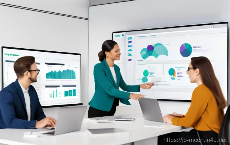 컨설팅 관련 최신 소프트웨어 - **Prompt 1: AI-Powered Data Insight Visualization**
    A bright, modern office interior at daytime,...