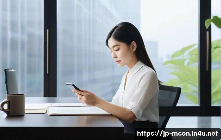 경영컨설턴트의 면접 준비법 - A modern Japanese office scene with a young professional woman in business attire sitting at a sleek...