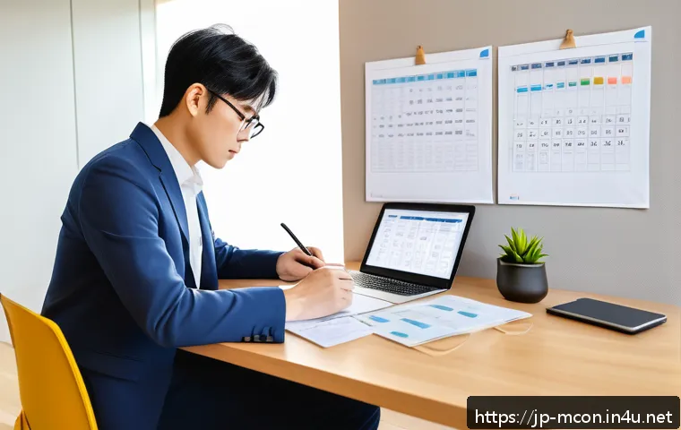 컨설팅 자격증 취득 방법 - A focused Japanese professional studying consulting certification materials in a modern, bright home...