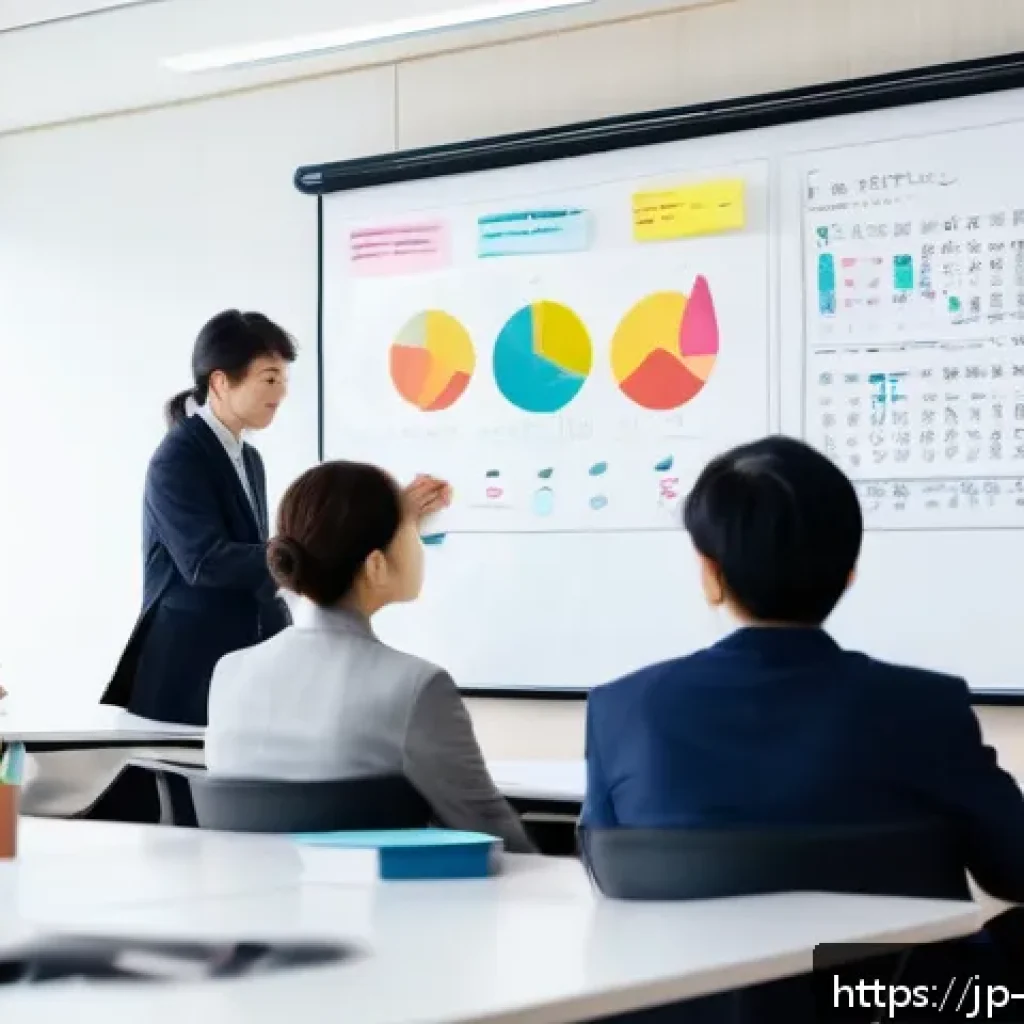 컨설팅에서의 갈등 해결 방법 - A modern Japanese business meeting scene in a bright office with diverse professionals engaging in a...
