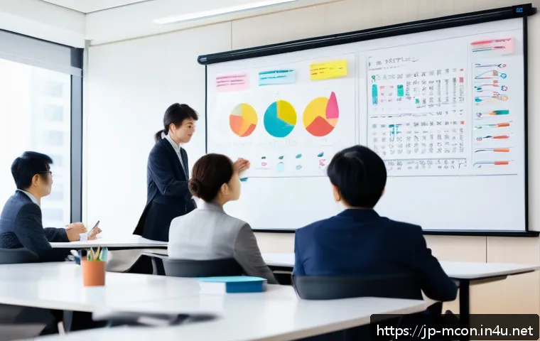 컨설팅에서의 갈등 해결 방법 - A modern Japanese business meeting scene in a bright office with diverse professionals engaging in a...