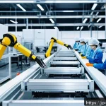 경영컨설팅과 AI 활용 사례 - A modern Japanese manufacturing factory scene featuring advanced AI-powered quality control systems....
