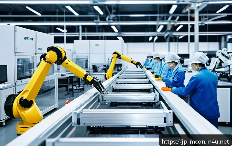 경영컨설팅과 AI 활용 사례 - A modern Japanese manufacturing factory scene featuring advanced AI-powered quality control systems....